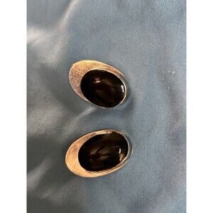 Vintage Sterling Silver 925 Black Onyx Clip On Earrings F15